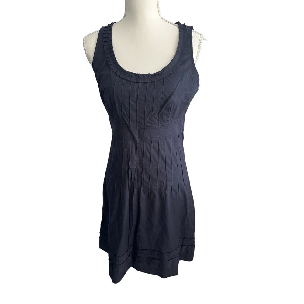 Tory Burch Navy Sleeveless Pleated Cotton Dress